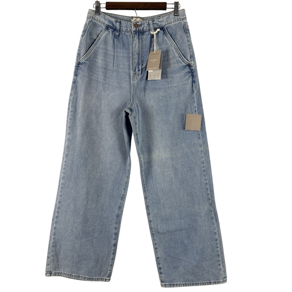 Oliver Logan Thompson Wide Leg Jeans Light Wash‎ Blue Pleated High Rise 26 NEW